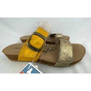 NWT Aetrex Daisy Sandals Womens 8.5 Yellow Gold Leather Comfort Arch Support